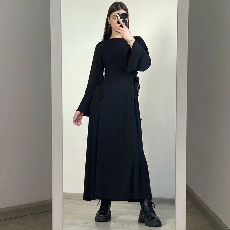 2024 Autumn Waist Lace up Long Sleeve Maxi Dress Wholesale Custom Dresses Women