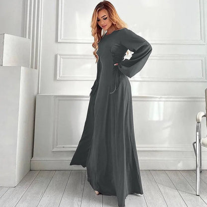 2024 Autumn Waist Lace up Long Sleeve Maxi Dress Wholesale Custom Dresses Women