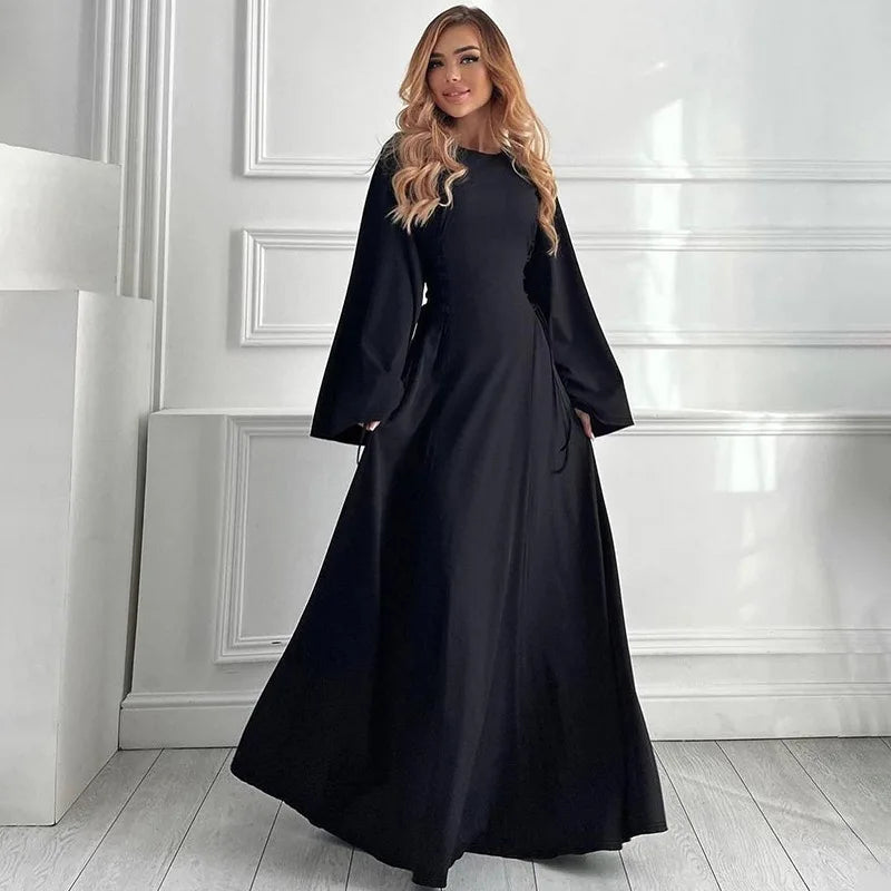 2024 Autumn Waist Lace up Long Sleeve Maxi Dress Wholesale Custom Dresses Women